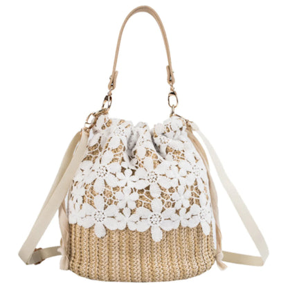 ALBA™ • Bolso Crossbody Bucket Paja Natural con Encaje | Accesorios de Autor