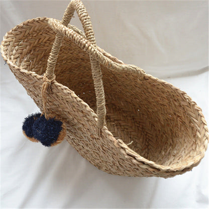 LISABETTA™ • Bolso Playa Rafia Natural Tejida a Mano con Pompones | Accesorios de Autor