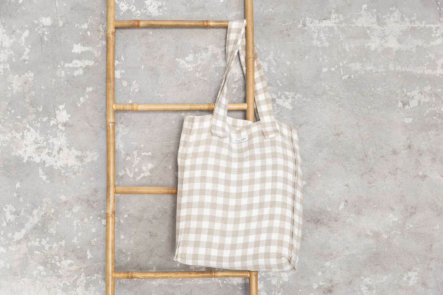 GRAZIELLA™ • Bolsa Weekender de Lino Europeo Cuadros Natural y Blanco | Accesorios de Autor