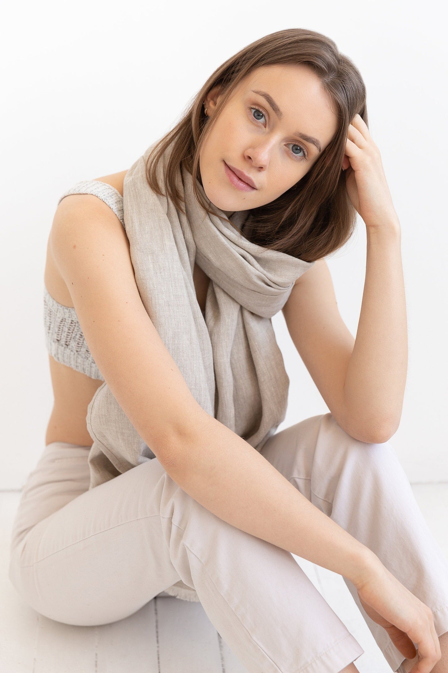 PETRA™ • Pañuelo de Lino Natural Claro | Pañuelos y Fulares