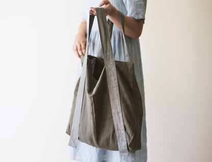 BRUNELLA™ • Bolsa Tote de Lino Europeo Bicolor Verde Safari y Menta | Accesorios de Autor